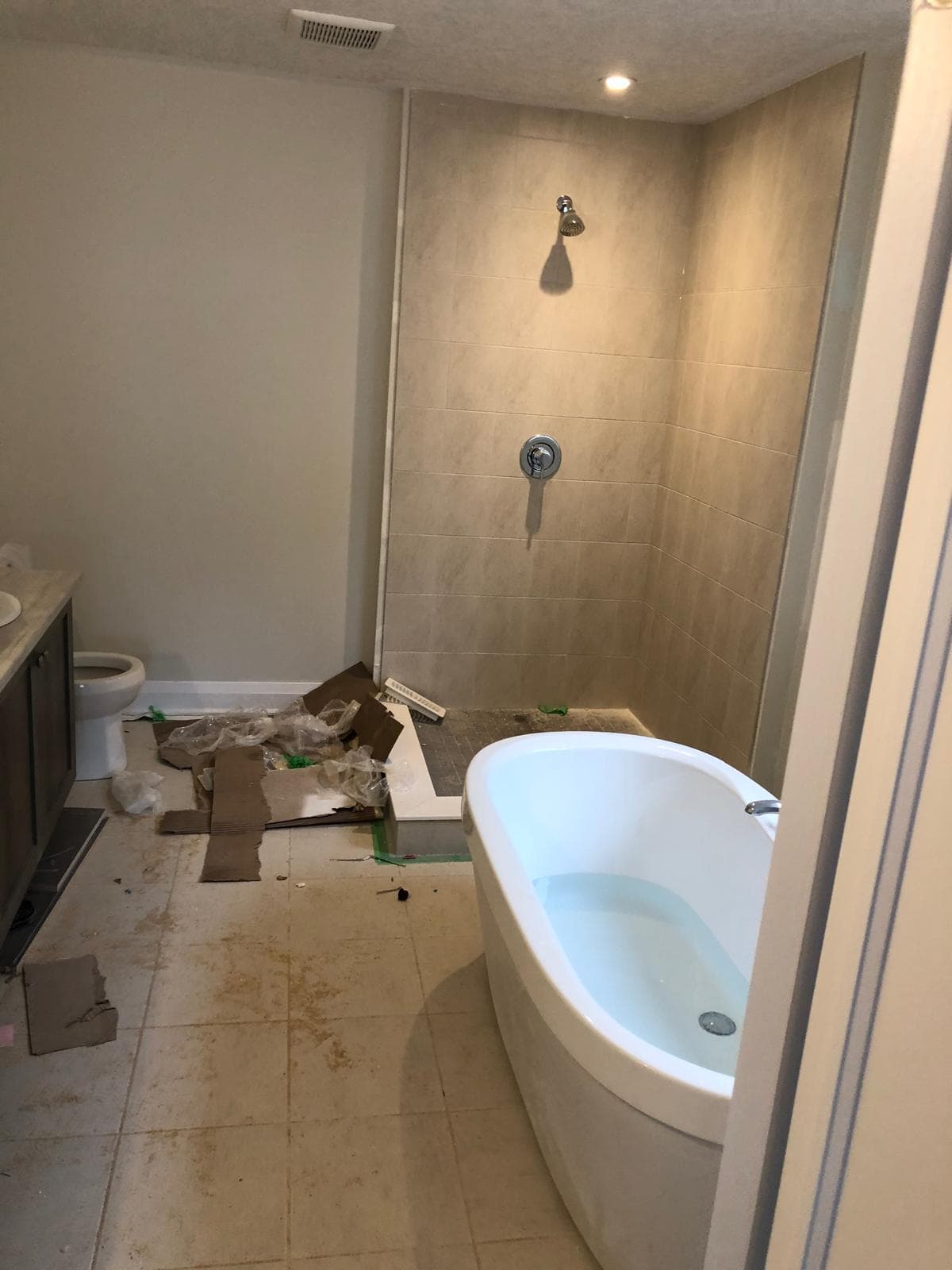 Before: Bathroom Before & After - Bathroom transformation in Toronto with standing glass shower