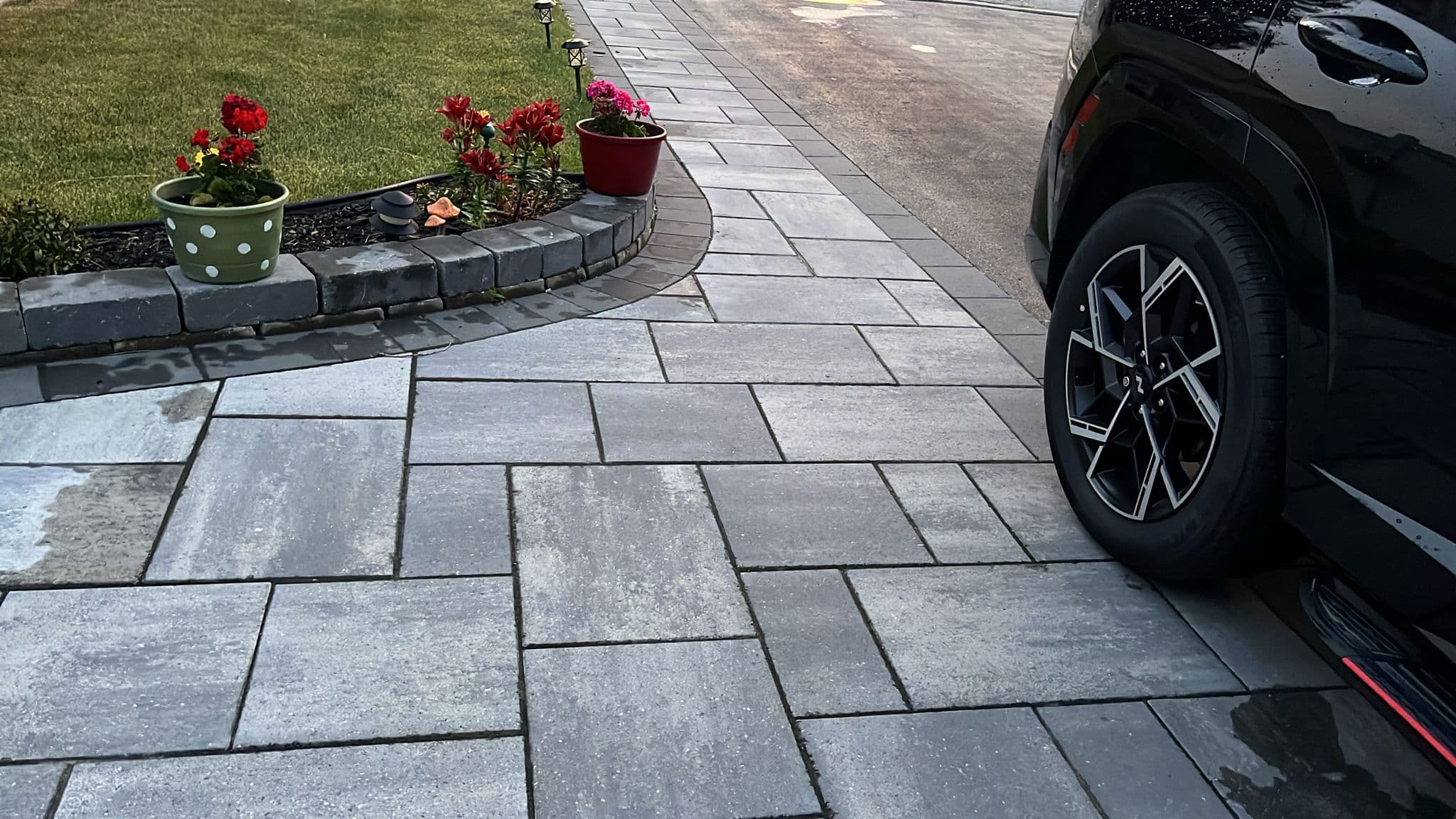 Decorative Retaining Wall with Paved Driveway